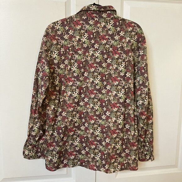 Vintage Tilley Button Up Shirt Womens L Black Floral Cotton Blouse Made Canada - Picture 4 of 6